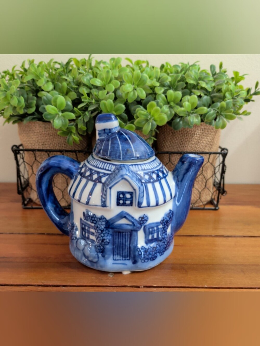 The Bombay Company Vintage Blue and White Ceramic Teapot